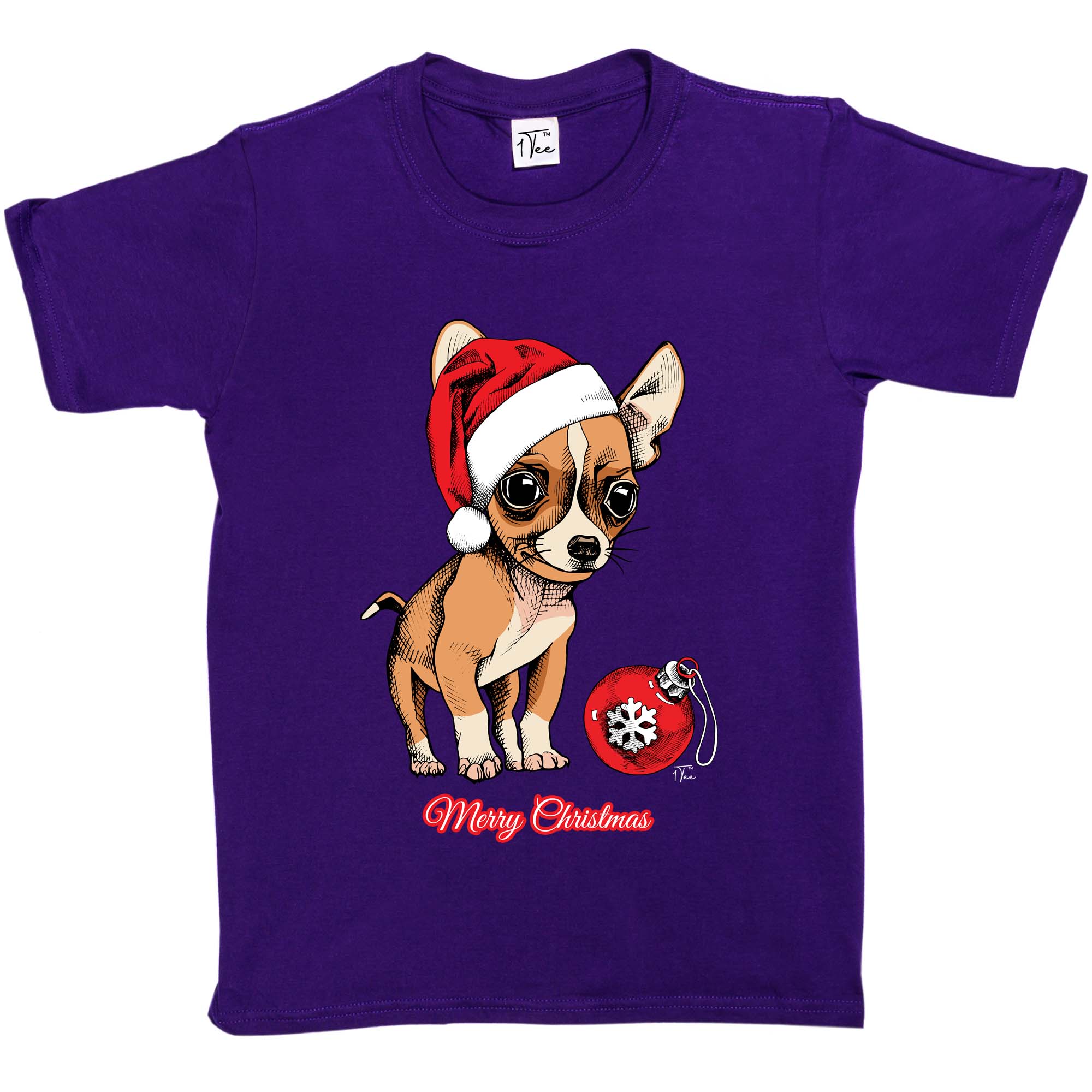 1Tee Kids Girls Puppy Chihuahua Wearing Santa's Hat, Cute Christmas T-Shirt - Imagen 21 de 30