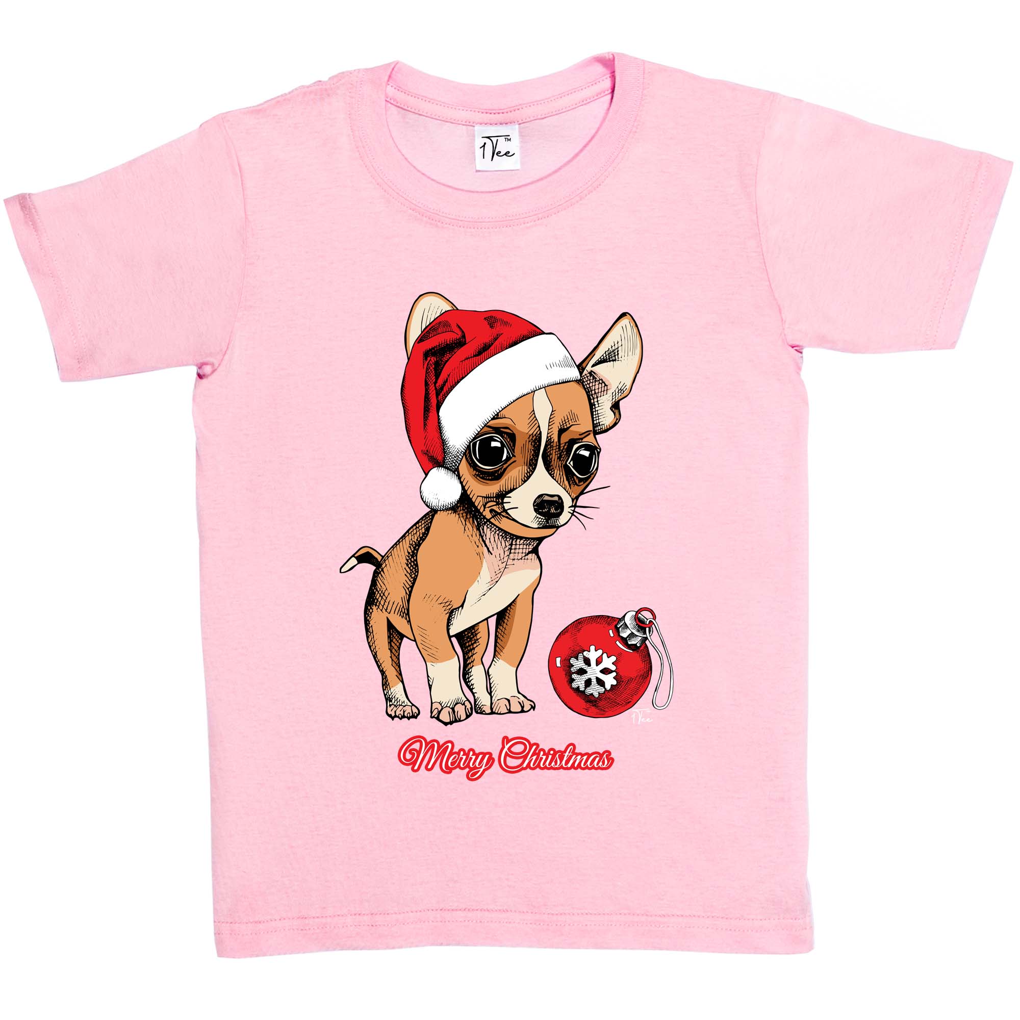 1Tee Kids Girls Puppy Chihuahua Wearing Santa's Hat, Cute Christmas T-Shirt - Imagen 6 de 30
