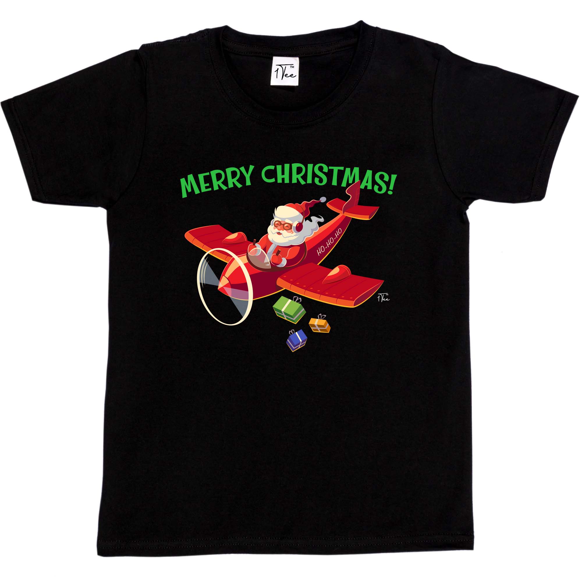 1 T-Shirt Kinder Mädchen Weihnachtsmann liefert Geschenke im Flugzeug - Bild 11 von 20