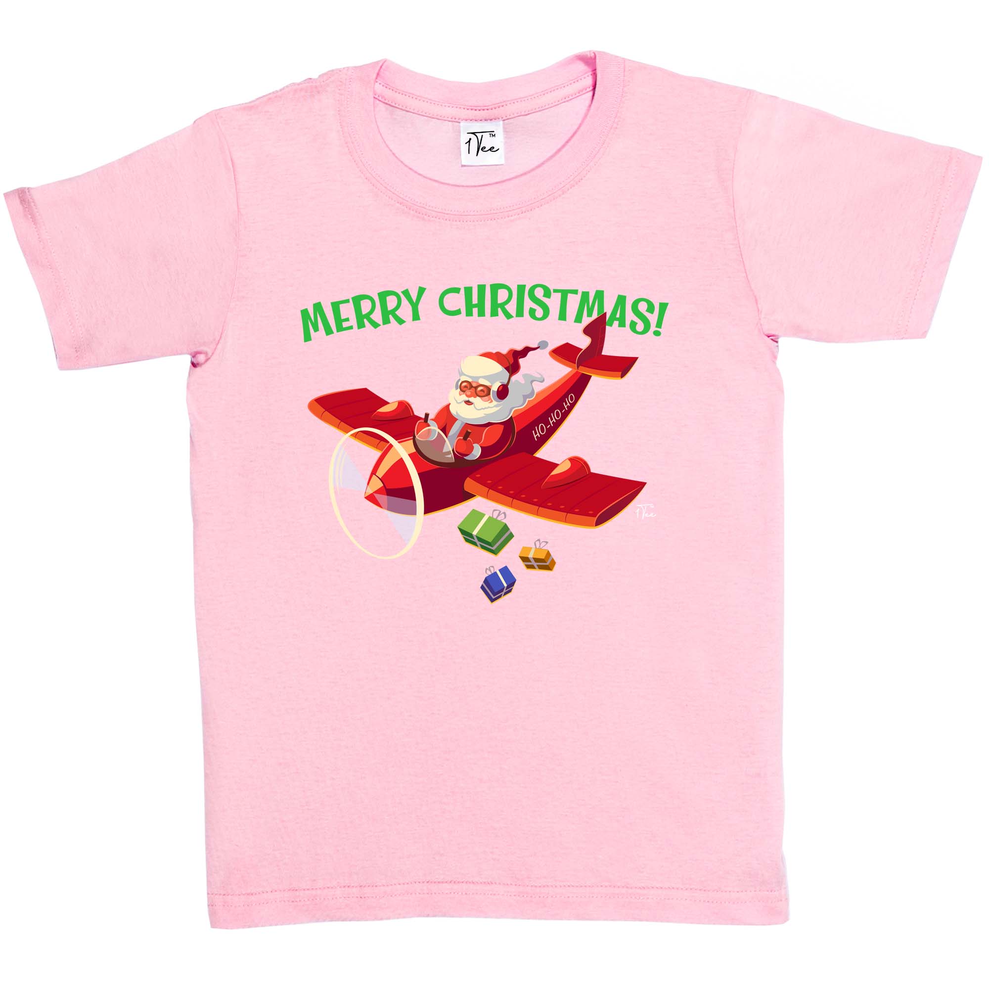 1 T-Shirt Kinder Mädchen Weihnachtsmann liefert Geschenke im Flugzeug - Bild 6 von 20