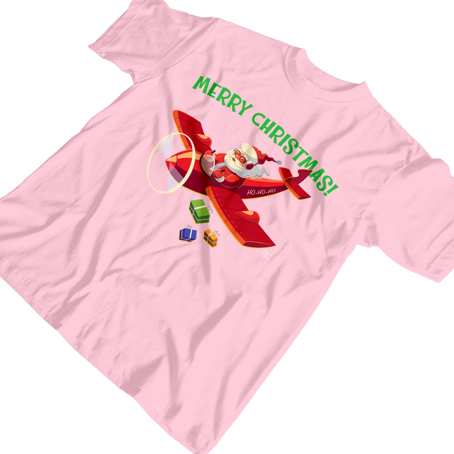 1 T-Shirt Kinder Mädchen Weihnachtsmann liefert Geschenke im Flugzeug - Bild 7 von 20