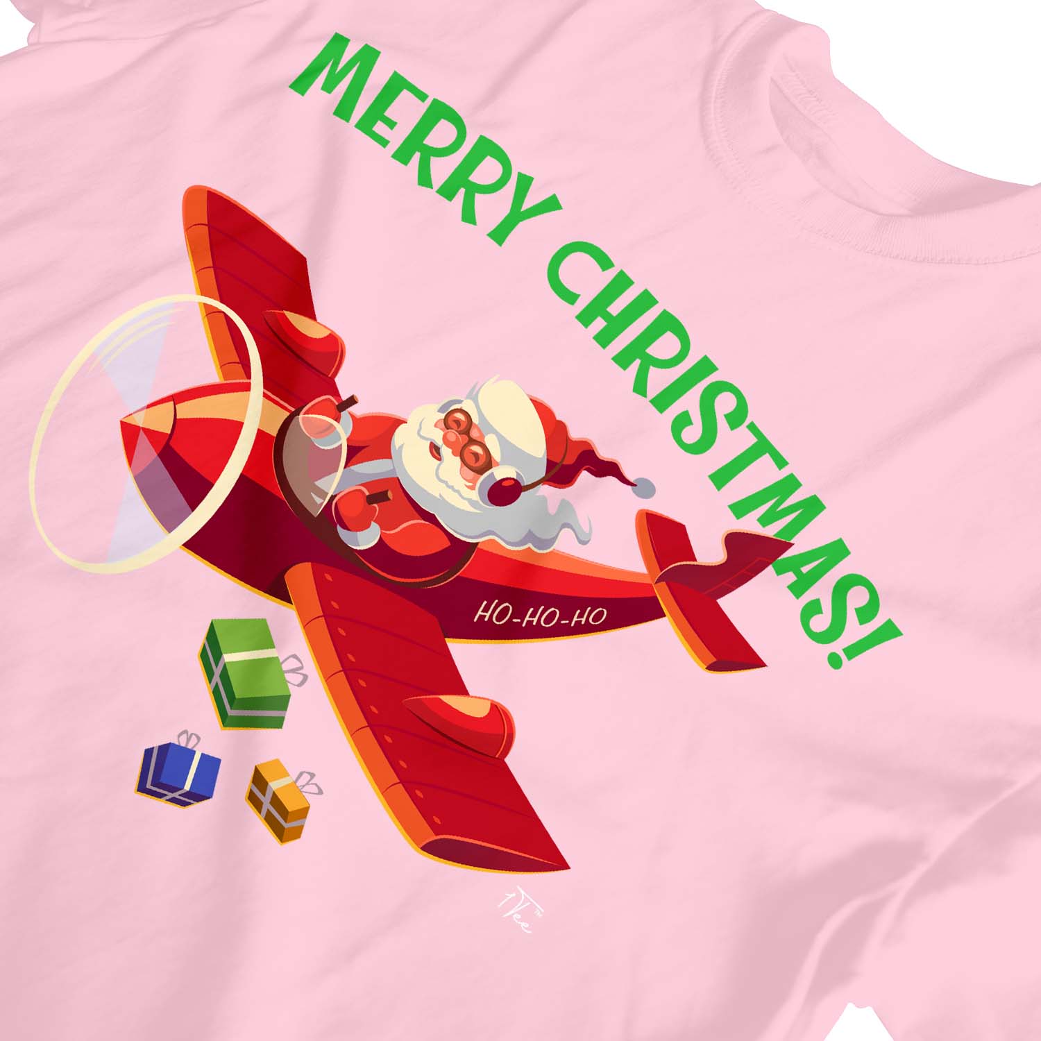 1 T-Shirt Kinder Mädchen Weihnachtsmann liefert Geschenke im Flugzeug - Bild 8 von 20