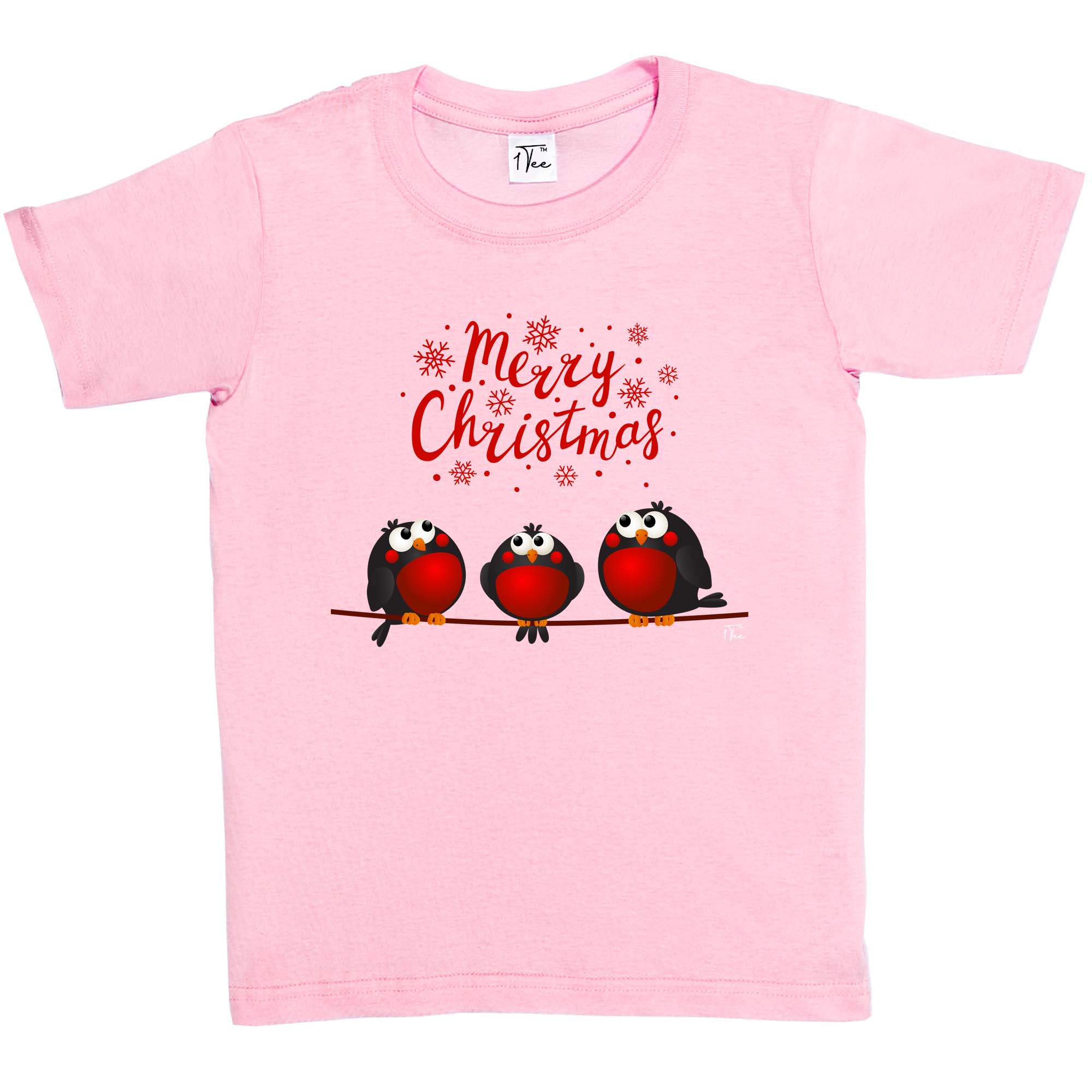 Camiseta 1Tee Niños Niñas Feliz Navidad Roja Robin Birds - Imagen 6 de 25