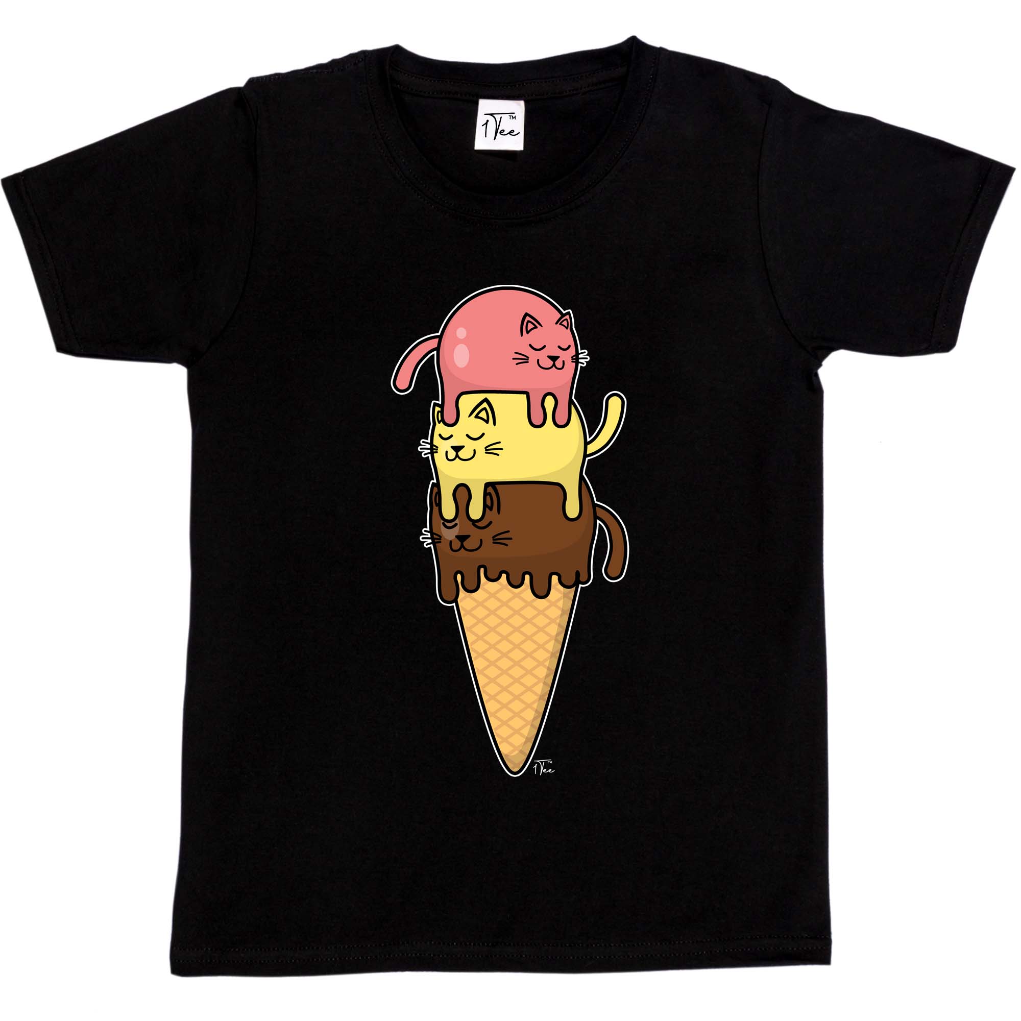 1 Tee shirt enfant fille chats empilé sur cône crème glacée - Photo 11/25