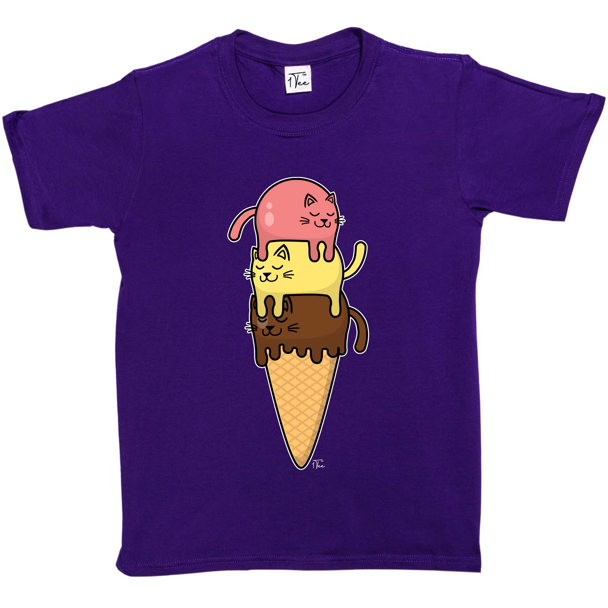 1 Tee shirt enfant fille chats empilé sur cône crème glacée - Photo 16/25