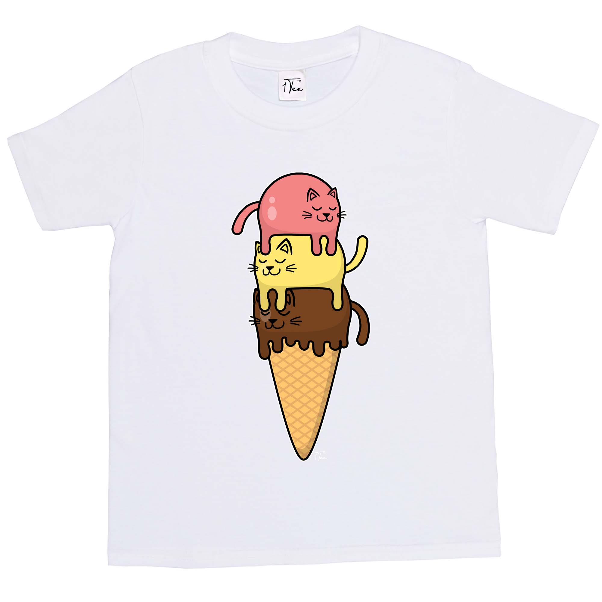 1 Tee shirt enfant fille chats empilé sur cône crème glacée - Photo 21/25