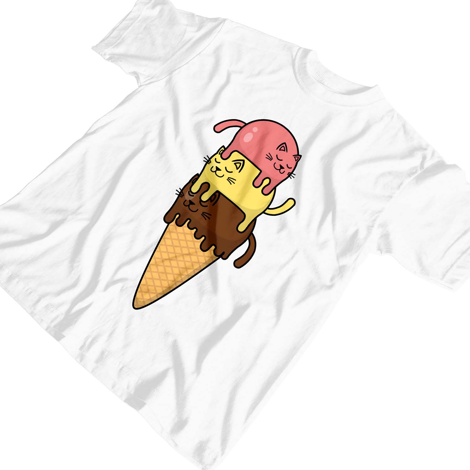 1 Tee shirt enfant fille chats empilé sur cône crème glacée - Photo 22/25