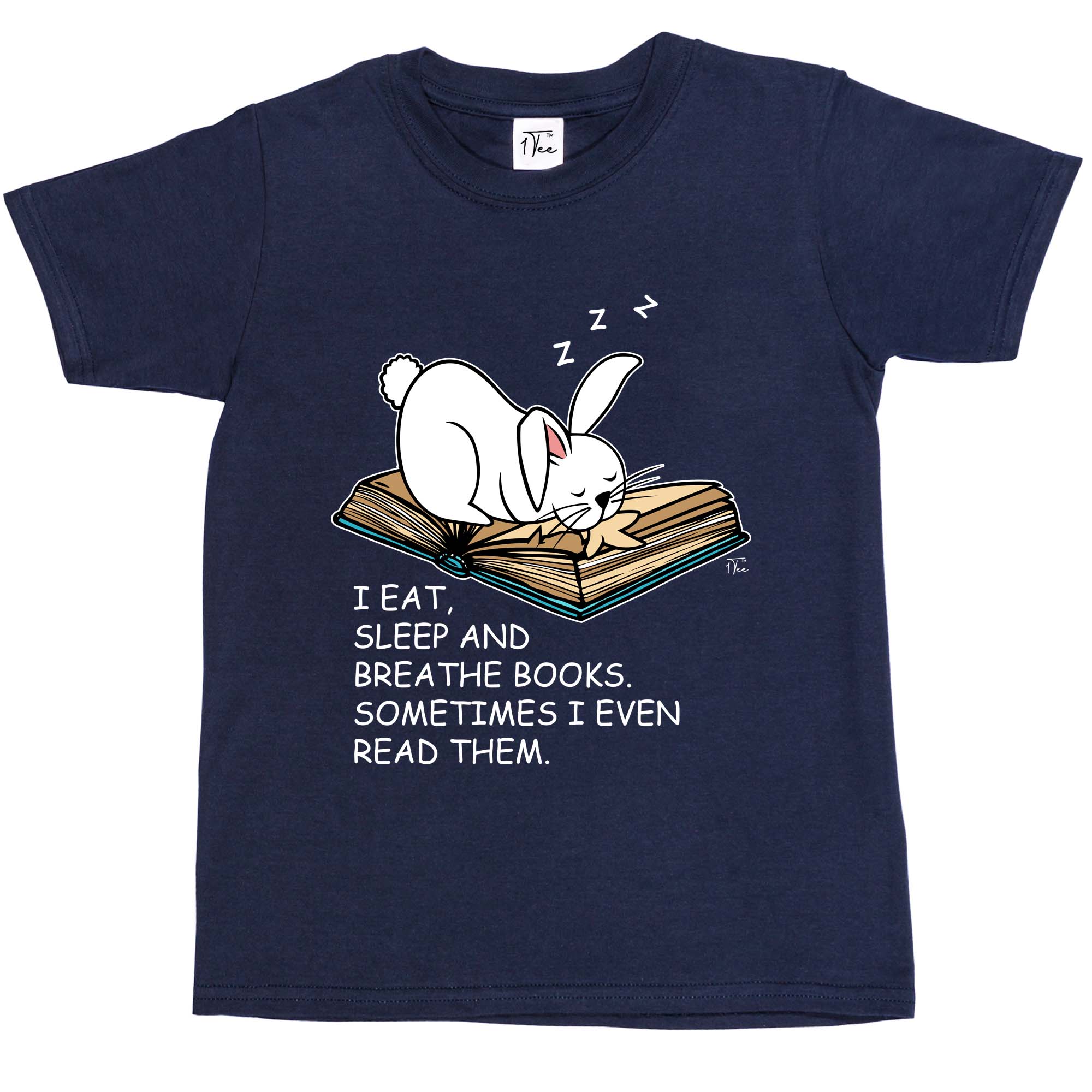 1 Camiseta Niños Niños I Eat, Sleep and Breathe Books, Lema Conejo Camiseta - Imagen 11 de 25