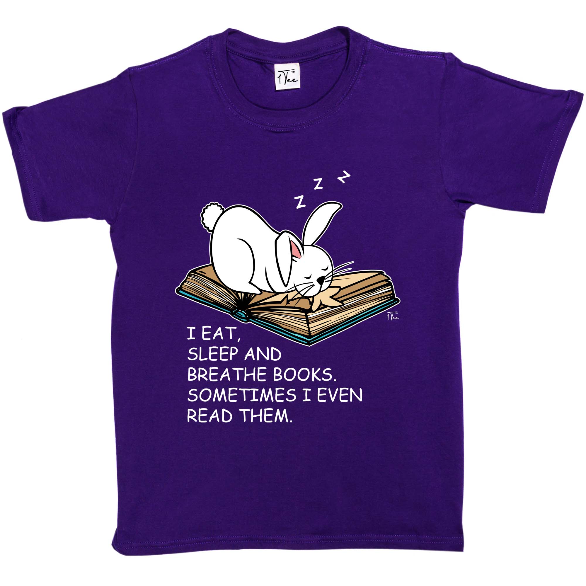 Camiseta 1Tee Niños Niñas I Eat, Sleep and Breathe Books, Slogan Rabbit - Imagen 16 de 25