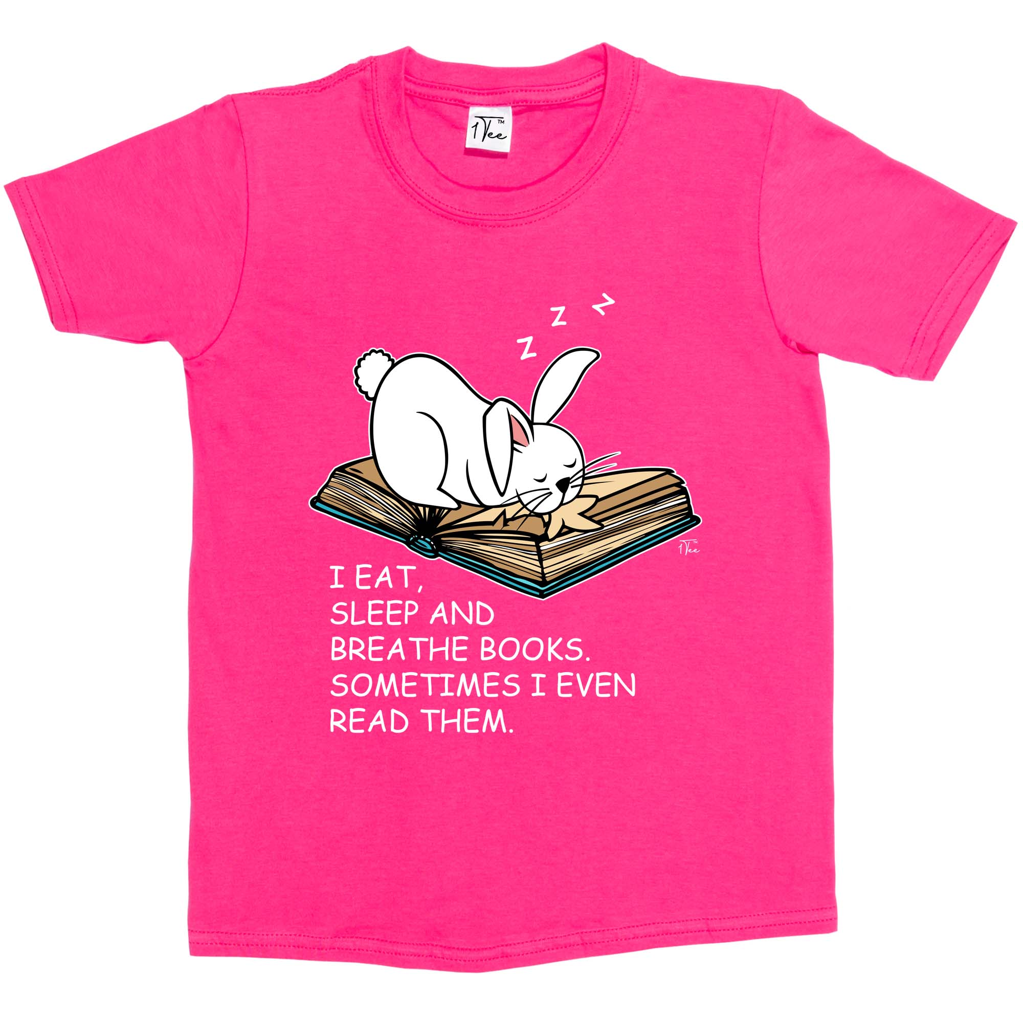 Camiseta 1Tee Niños Niñas I Eat, Sleep and Breathe Books, Slogan Rabbit - Imagen 11 de 25