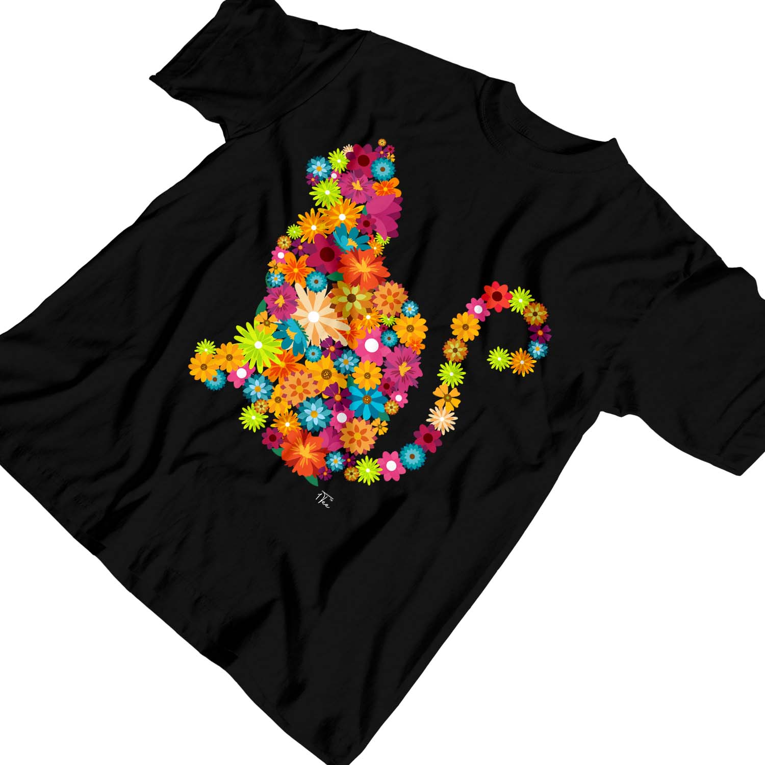 1Tee Kids Girls Cat Silhouette Floral T-Shirt - Picture 12 of 30