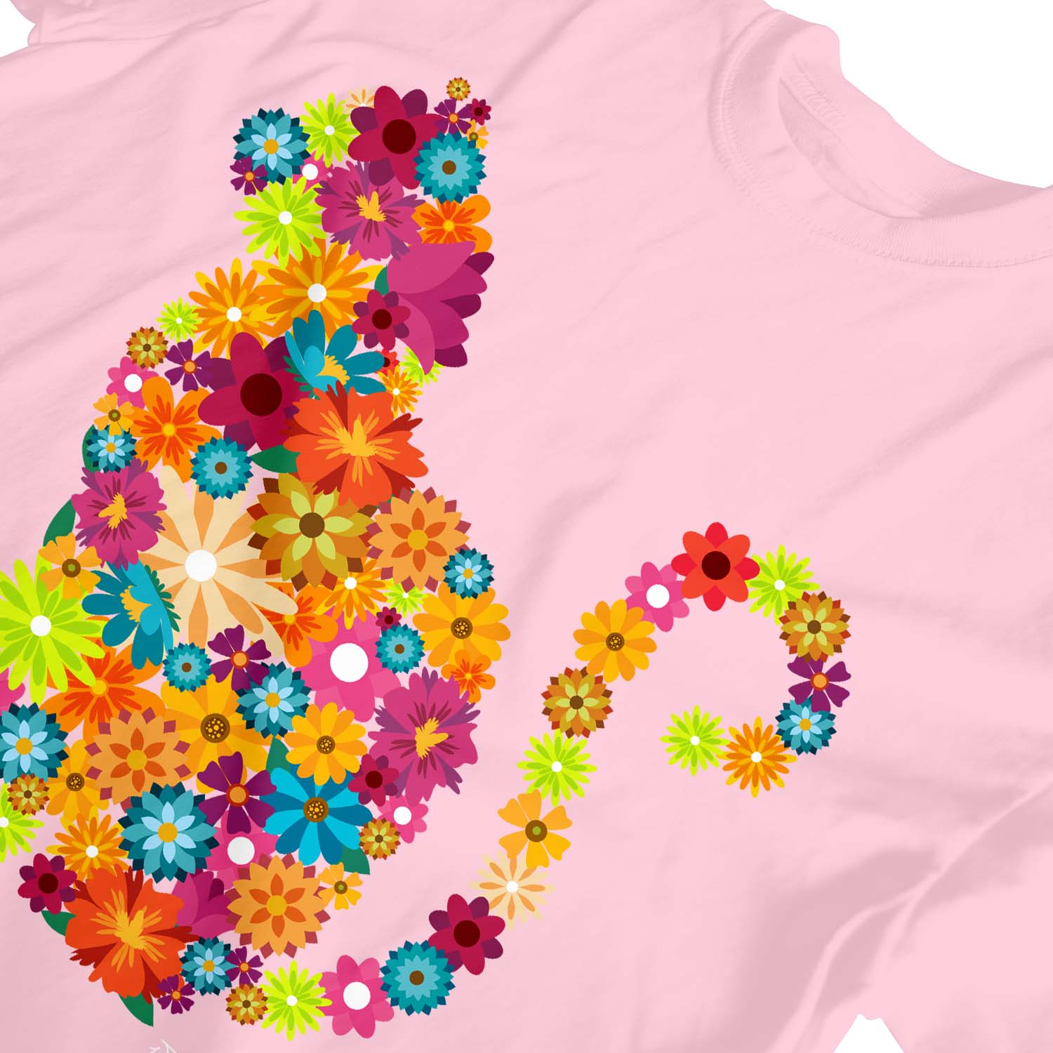 1Tee Kids Girls Cat Silhouette Floral T-Shirt - Picture 8 of 30