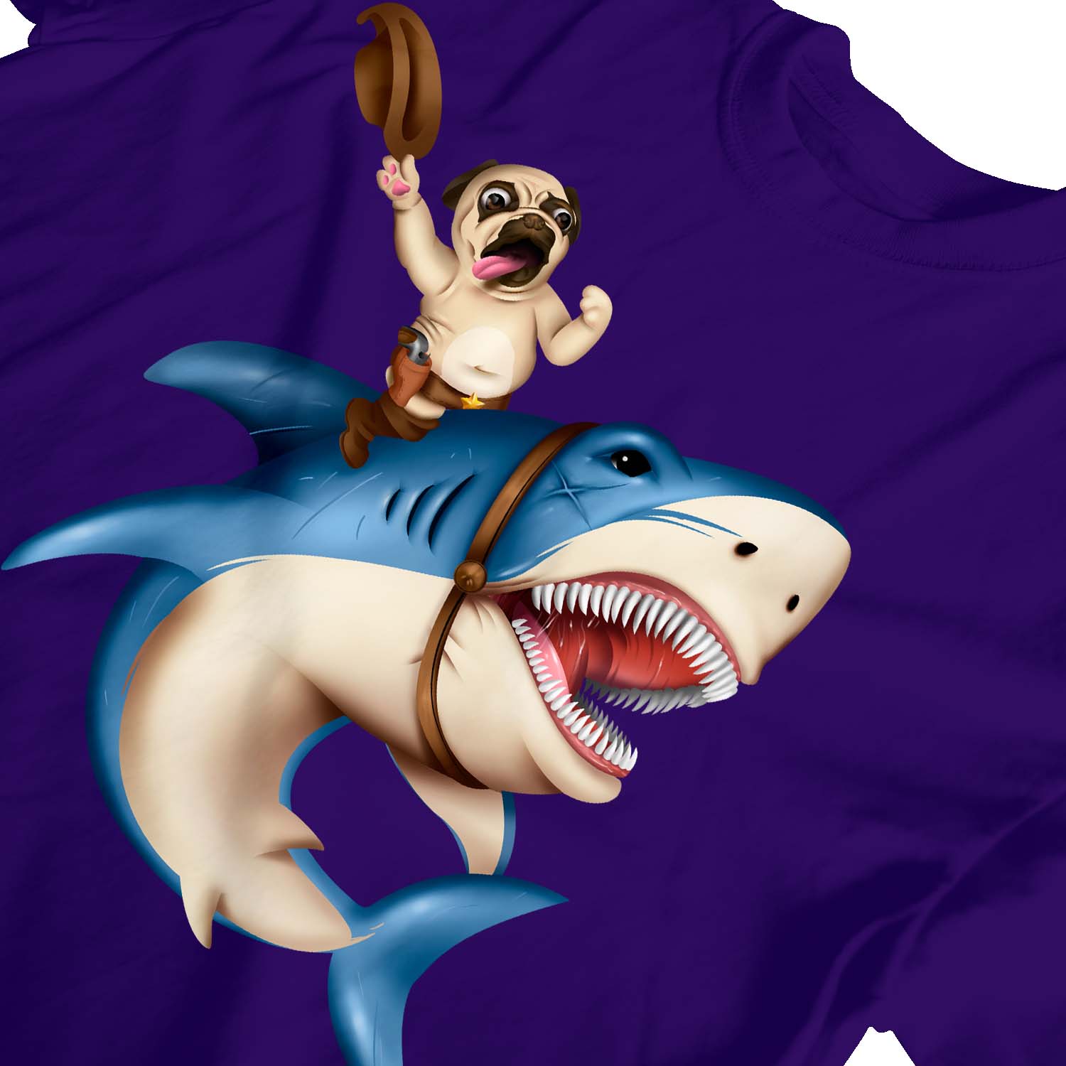 1Tee Kids Girls Cowboy Pug Riding Shark T-Shirt