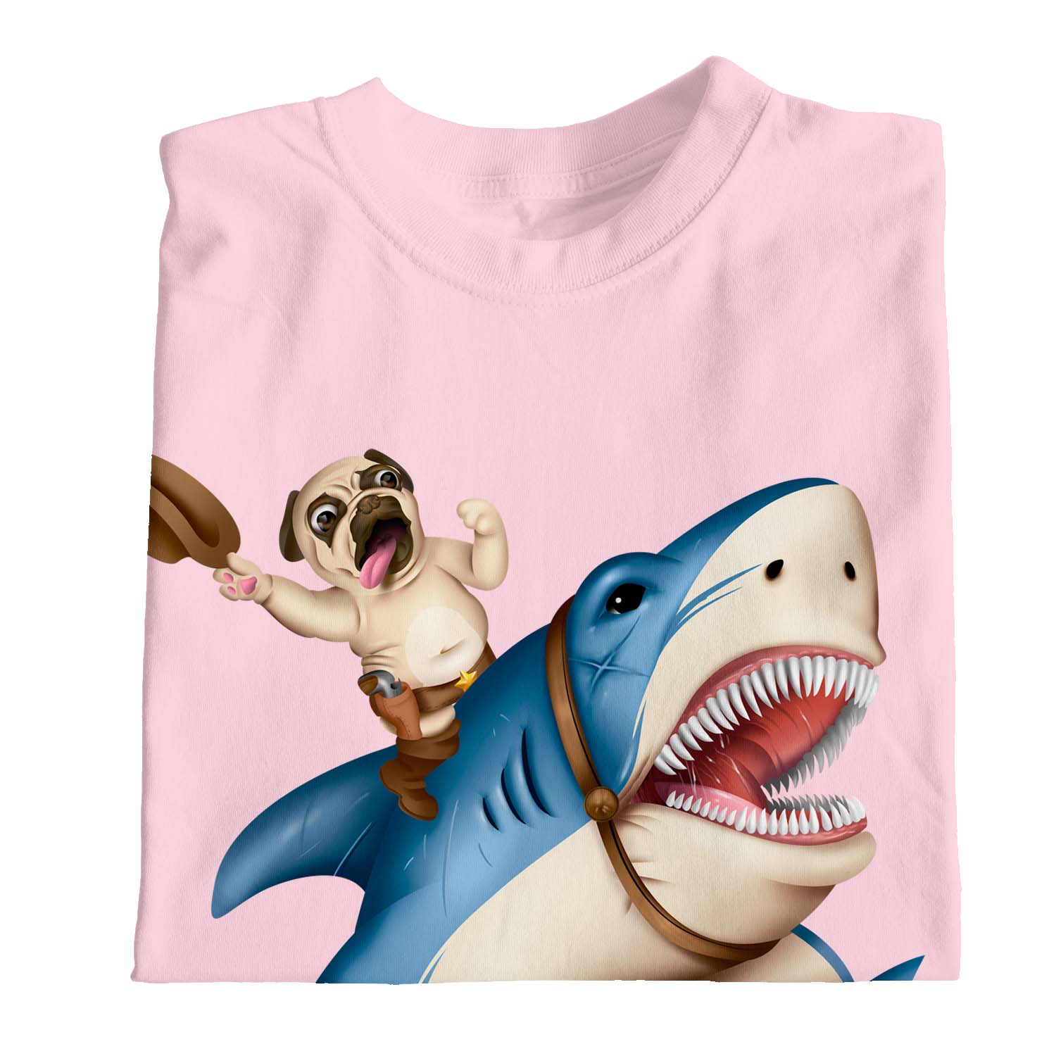 1Tee Kids Girls Cowboy Pug Riding Shark T-Shirt