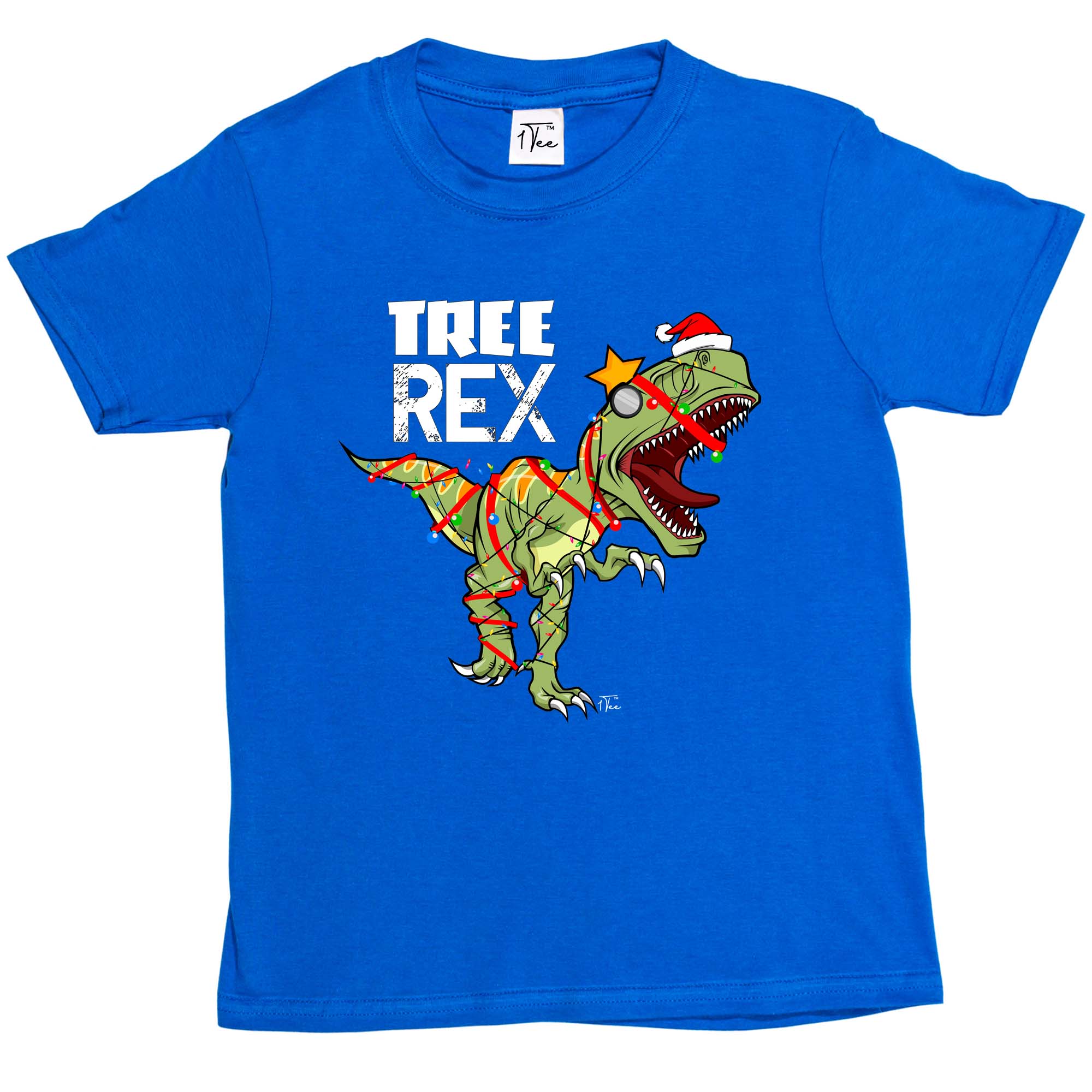1Tee Kids Girls Tree Rex Caught in Christmas Lights and Tinsel T-Shirt