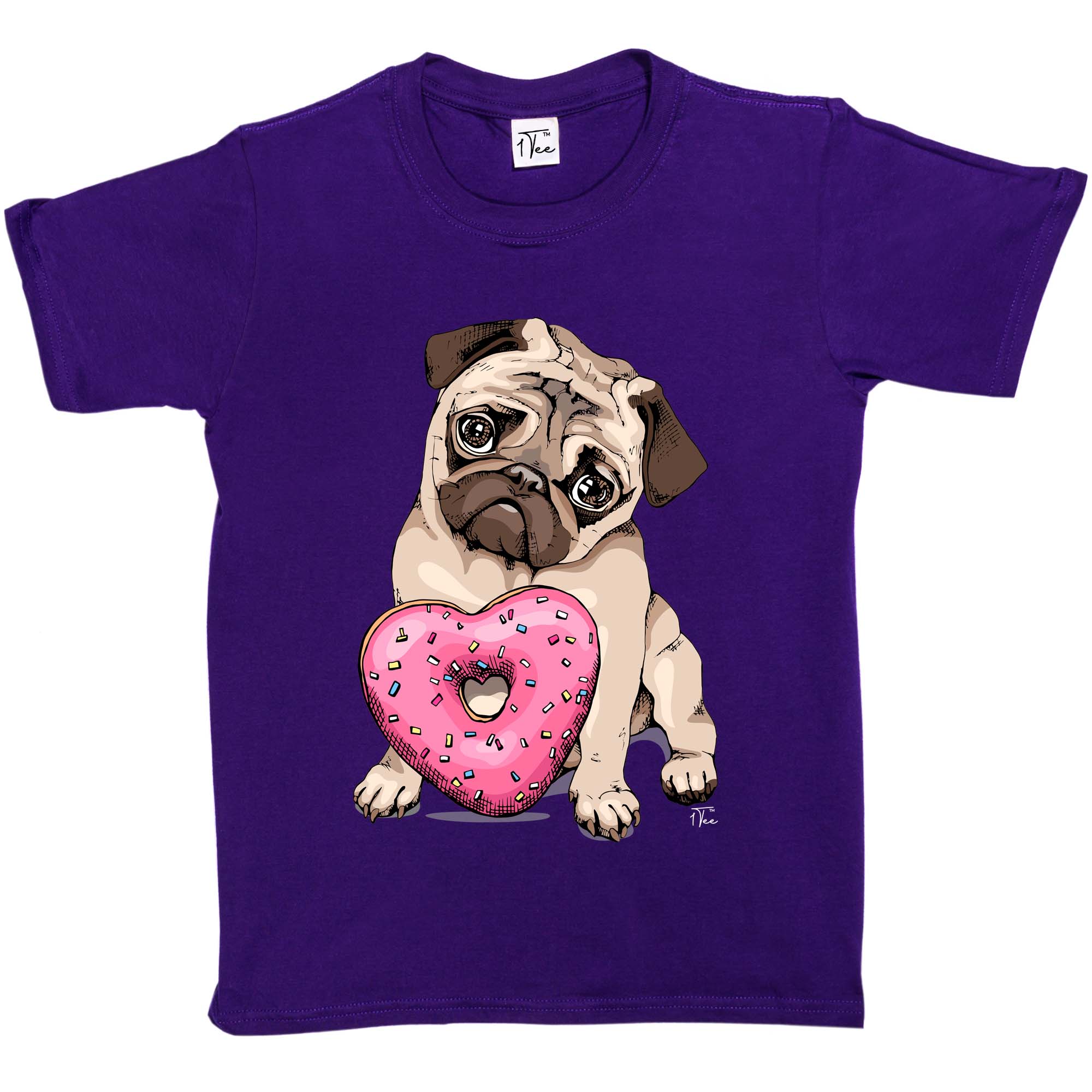 Camiseta 1Tee Niños Niñas Pug con Corazón Donut - Imagen 11 de 15