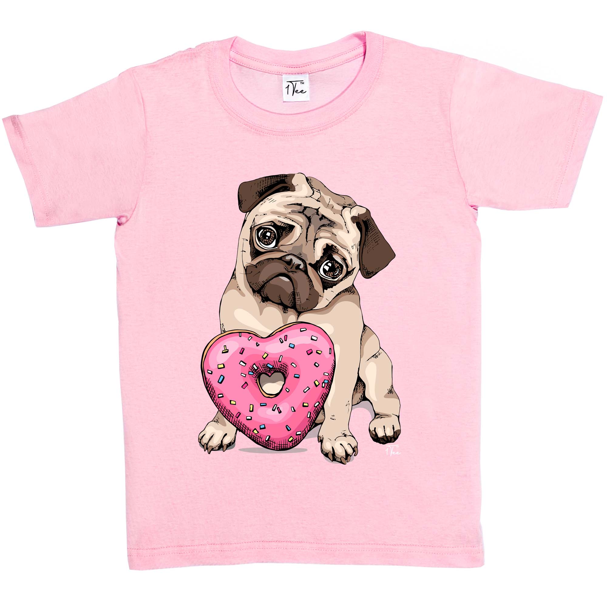 Camiseta 1Tee Niños Niñas Pug con Corazón Donut - Imagen 6 de 15