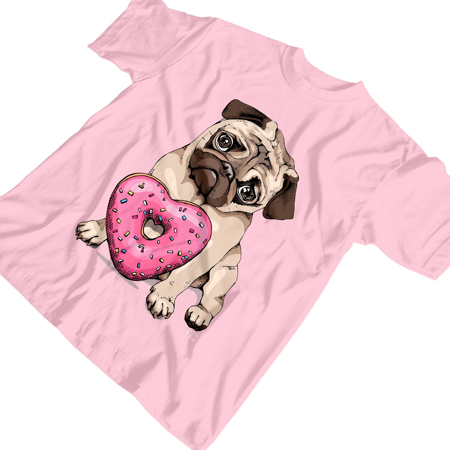 Camiseta 1Tee Niños Niñas Pug con Corazón Donut - Imagen 7 de 15